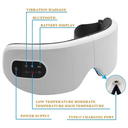 Gafas de Masaje Ocular Almalux® con Bluetooth, Calor Ajustable, Vibración, Temporizador y Diseño Plegable