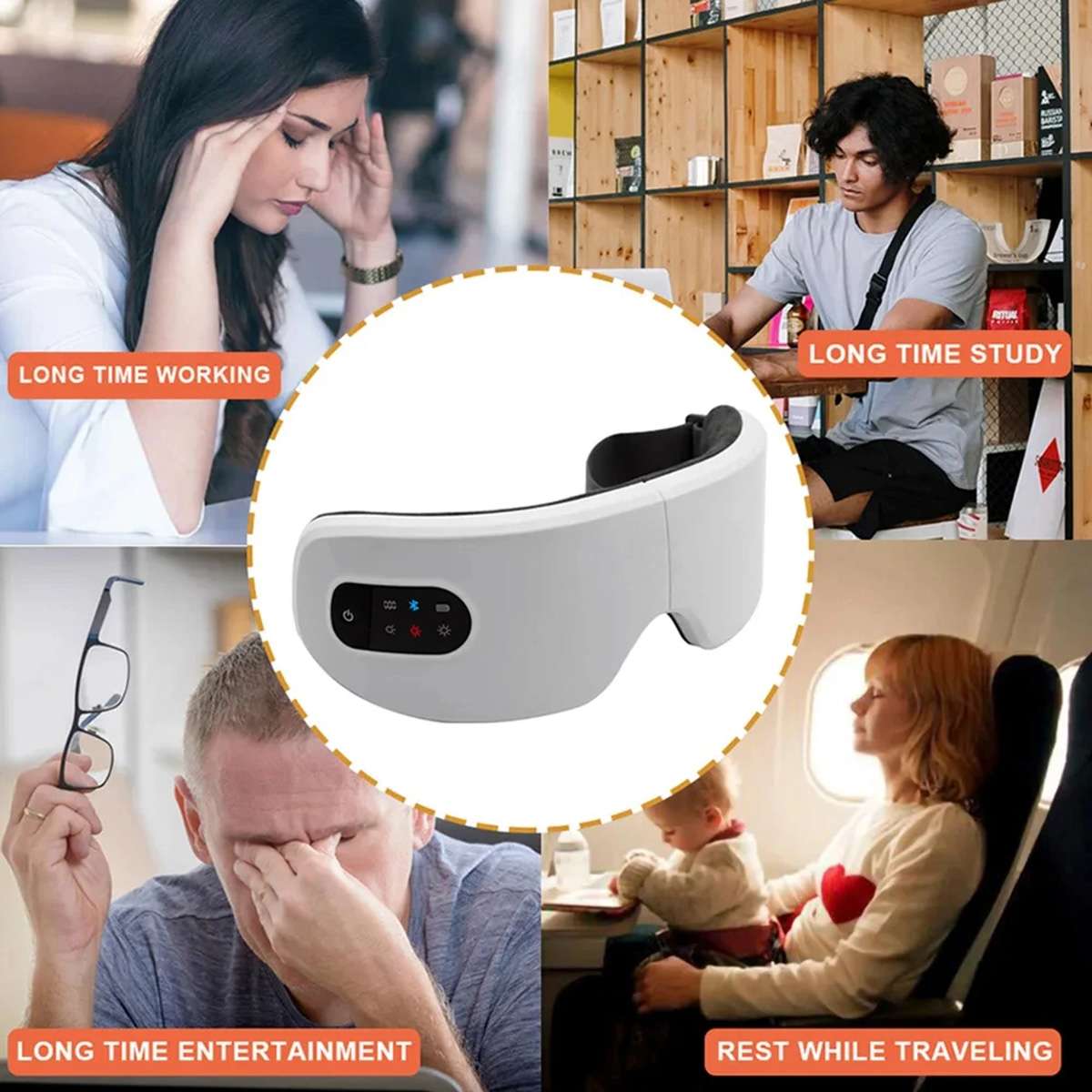 Gafas de Masaje Ocular Almalux® con Bluetooth, Calor Ajustable, Vibración, Temporizador y Diseño Plegable