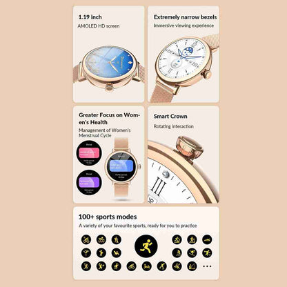 Smartwatch Almalux® para Mujer de Lujo -  Pantalla Amoled -  Llamadas Bluetooth -  Notificaciones -  100 modos deportivos -  monitor de salud