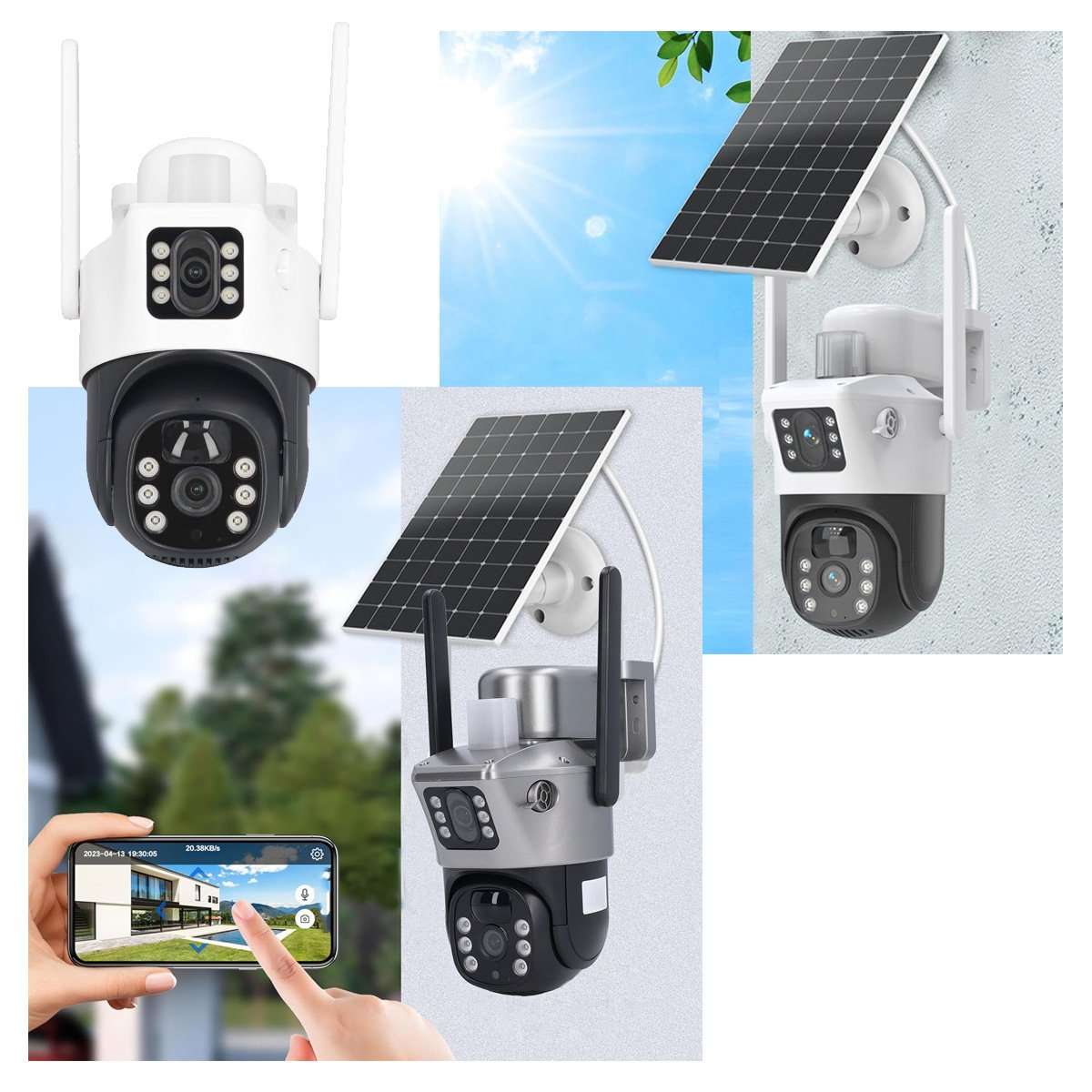 Cámara de Seguridad Solar Almalux® Wifi para el Hogar con doble lente, IP66, Impermeable, Función de Conversación de 2 Vías