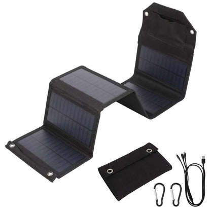 Panel Solar Portátil Almalux® Plegable 60W – 6 Paneles, 2 Salidas USB, Mosquetones y Cable 3 en 1 (Tipo-C, Lightning, MicroUSB)