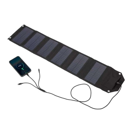 Panel Solar Portátil Almalux® Plegable 60W – 6 Paneles, 2 Salidas USB, Mosquetones y Cable 3 en 1 (Tipo-C, Lightning, MicroUSB)