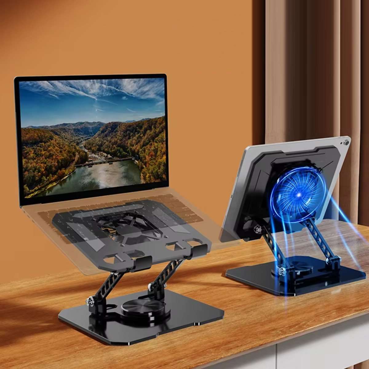 Soporte con refrigeración Almalux® multifuncional para tablet y portátil, soporte de elevación ajustable y plegable de escritorio