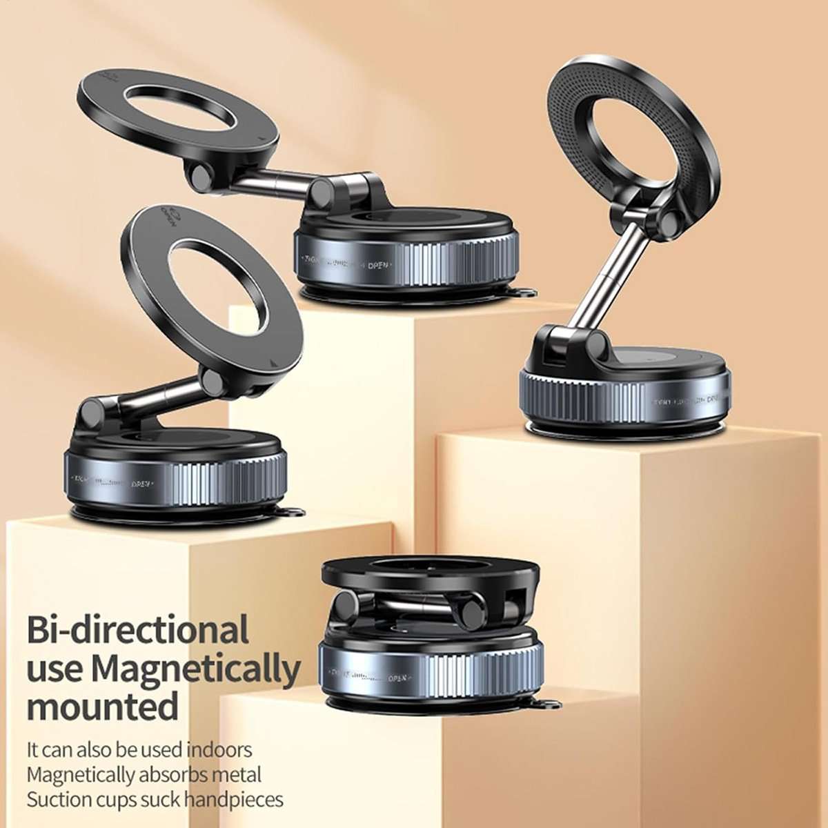 Soporte magnético Almalux® para teléfono con brazo regulable 360, con ventosa de ultra vacío para superficies lisas, pantallas, espejos, cristal, encimera.