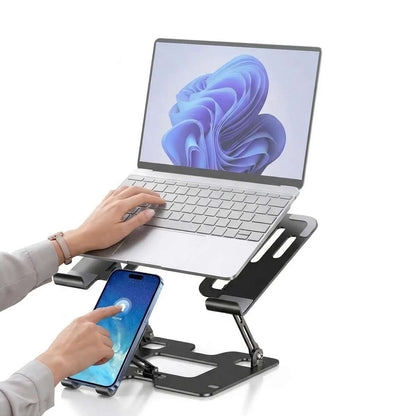 Soporte Metálico para Ordenador portátil y Teléfono Almalux® FP-L05 - Ajustable, Giratorio 360° y Plegable