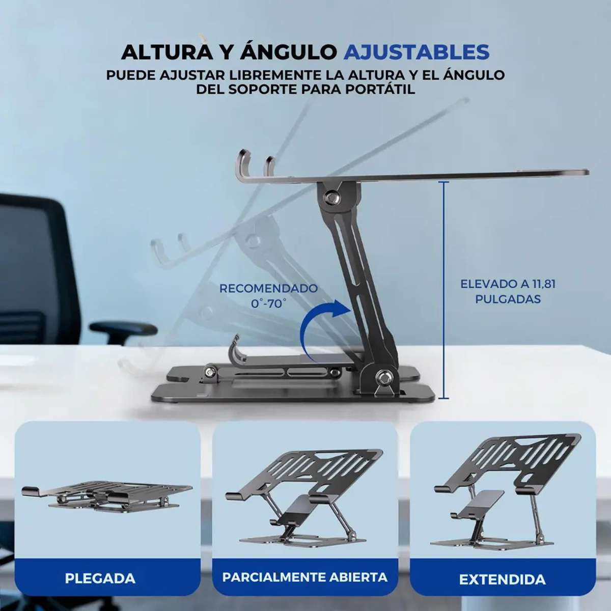 Soporte Metálico para Ordenador portátil y Teléfono Almalux® FP-L05 - Ajustable, Giratorio 360° y Plegable