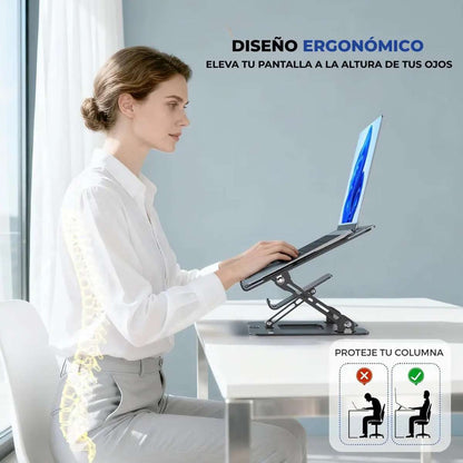 Soporte Metálico para Ordenador portátil y Teléfono Almalux® FP-L05 - Ajustable, Giratorio 360° y Plegable