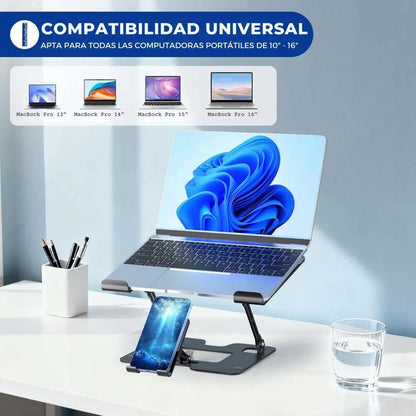 Soporte Metálico para Ordenador portátil y Teléfono Almalux® FP-L05 - Ajustable, Giratorio 360° y Plegable