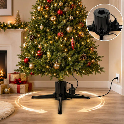 Soporte Giratorio Eléctrico 360° para Árbol de Navidad con Enchufe Integrado – Base Rotatoria Estable
