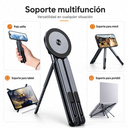 Soporte Magnético Almalux® Multifunción 4 en 1 para Portátil, Tablet y Móvil - Elevador Ergonomico de Aleación de Aluminio con 8 Niveles de Altura, Plegable y Ultra Portátil
