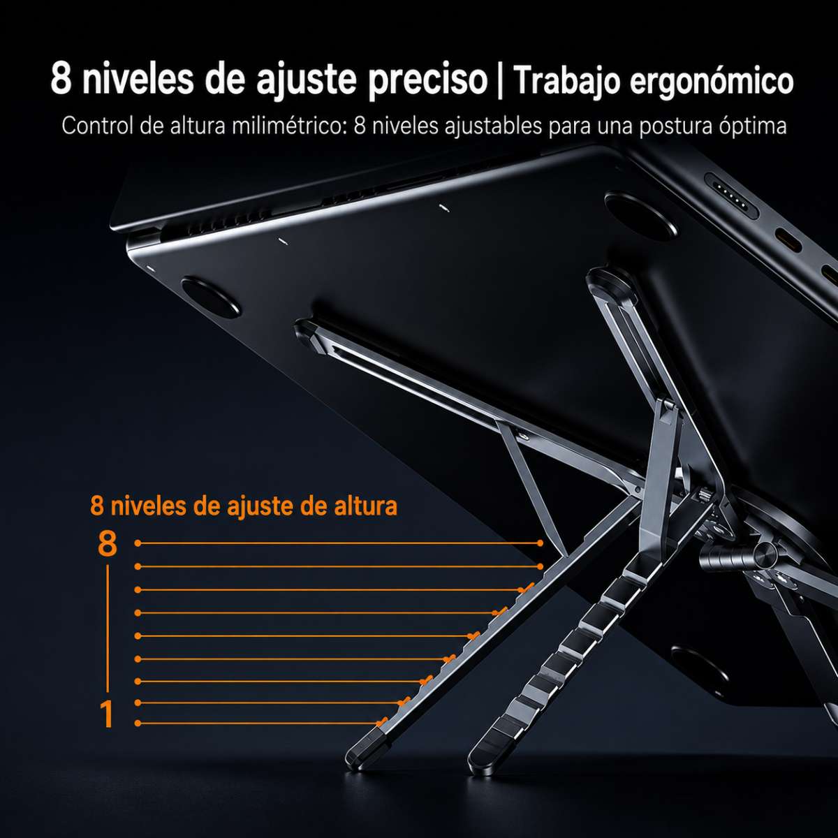 Soporte Magnético Almalux® Multifunción 4 en 1 para Portátil, Tablet y Móvil - Elevador Ergonomico de Aleación de Aluminio con 8 Niveles de Altura, Plegable y Ultra Portátil