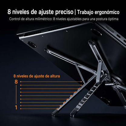 Soporte Magnético Almalux® Multifunción 4 en 1 para Portátil, Tablet y Móvil - Elevador Ergonomico de Aleación de Aluminio con 8 Niveles de Altura, Plegable y Ultra Portátil