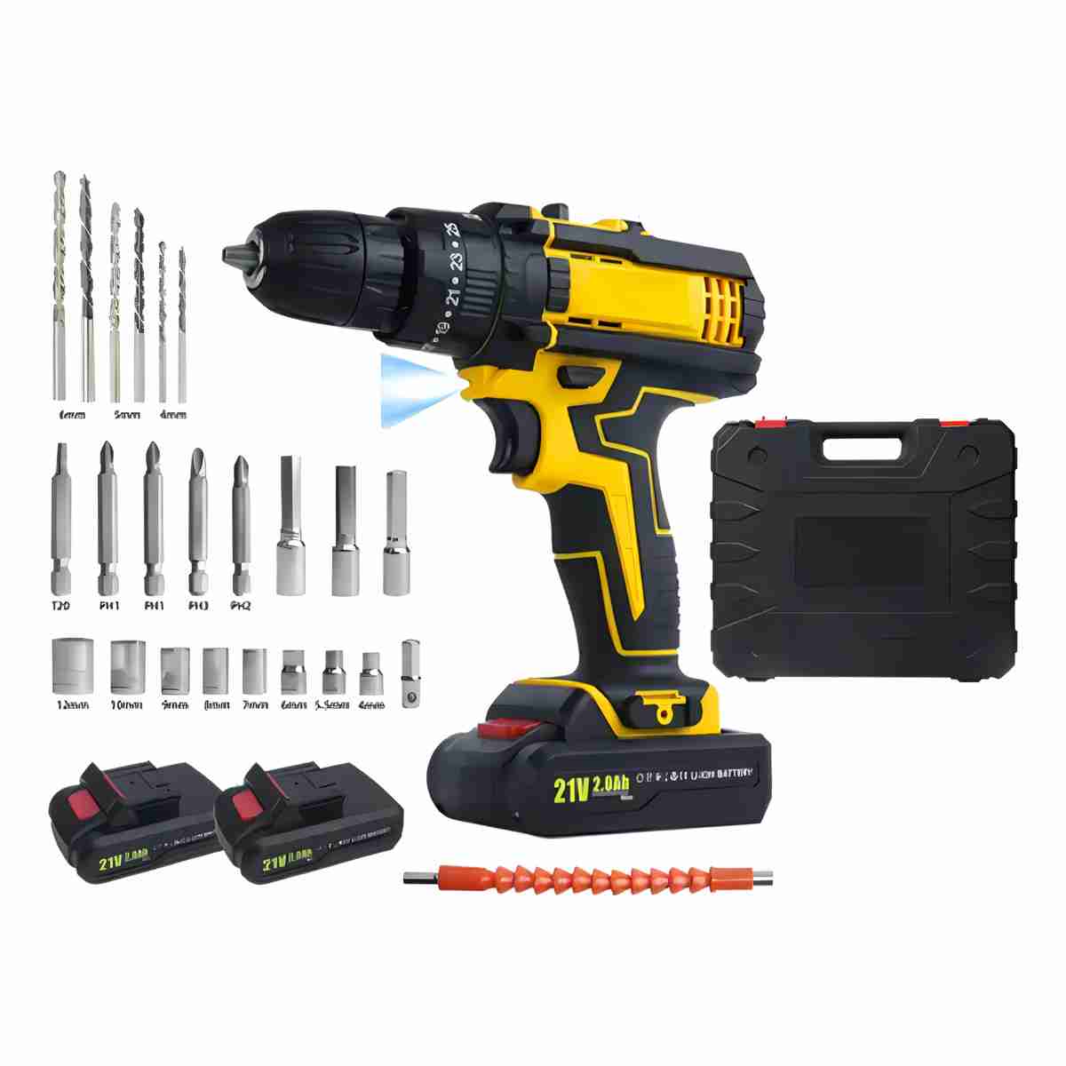 Taladro Atornillador Inalámbrico Almalux® 21V con Percutor – 2 Baterías + Maletín + 24 Accesorios