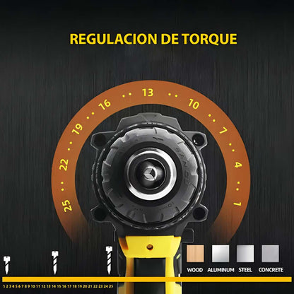 Taladro Atornillador Inalámbrico Almalux® 21V con Percutor – 2 Baterías + Maletín + 24 Accesorios