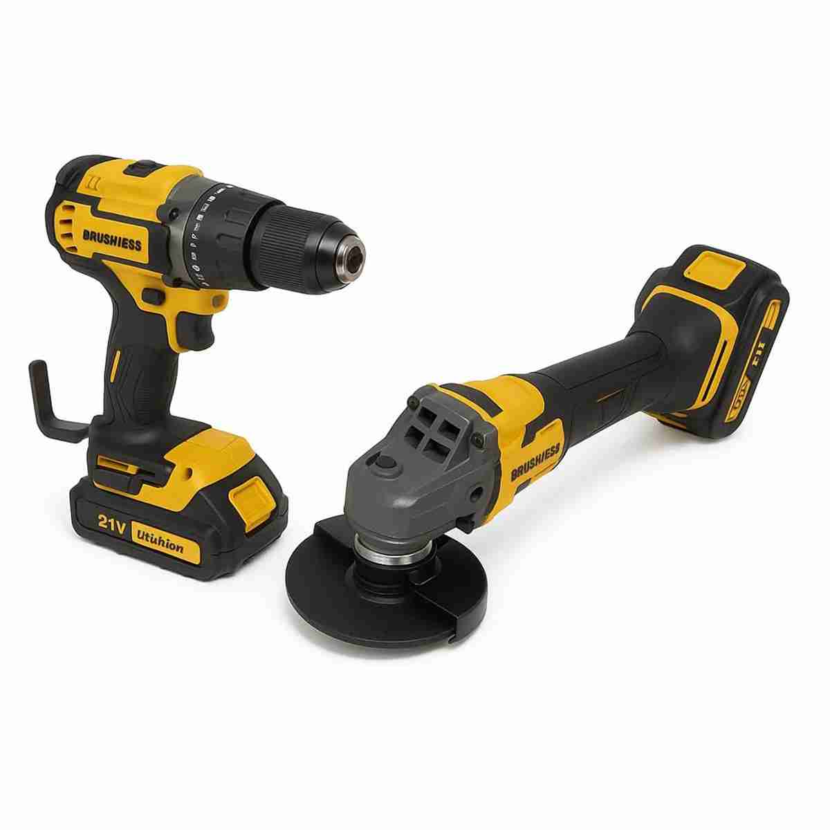 Set Profesional Almalux® 21V: Taladro Percutor + Amoladora Angular Brushless con Accesorios