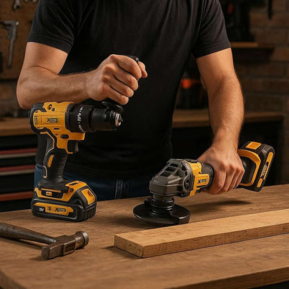 Set Profesional Almalux® 21V: Taladro Percutor + Amoladora Angular Brushless con Accesorios