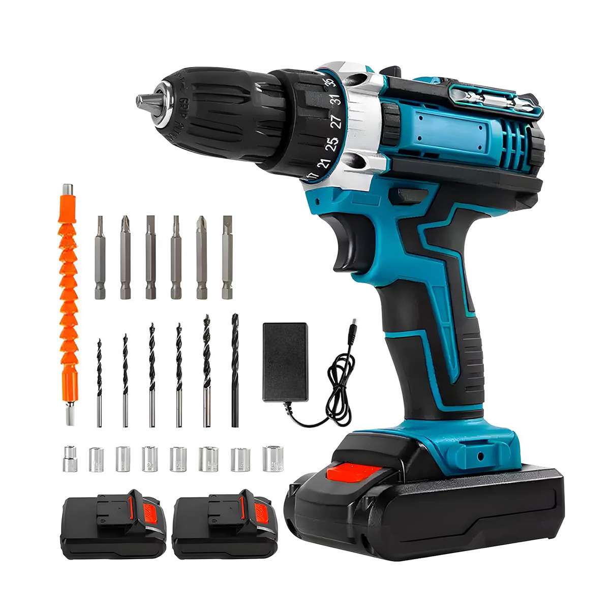 Taladro Atornillador Almalux® a Batería con Percusión, 2 Baterías y 25+3 Ajustes de Par