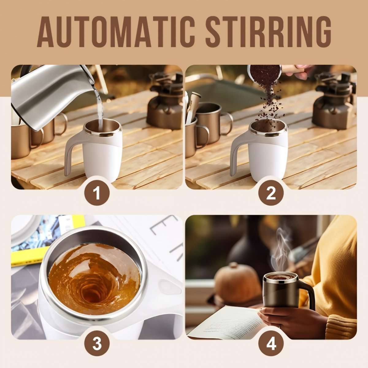 Taza de café Almalux® con agitación magnética automática, de acero inoxidable, portátil recargable para el hogar, oficina, escuela, viajes