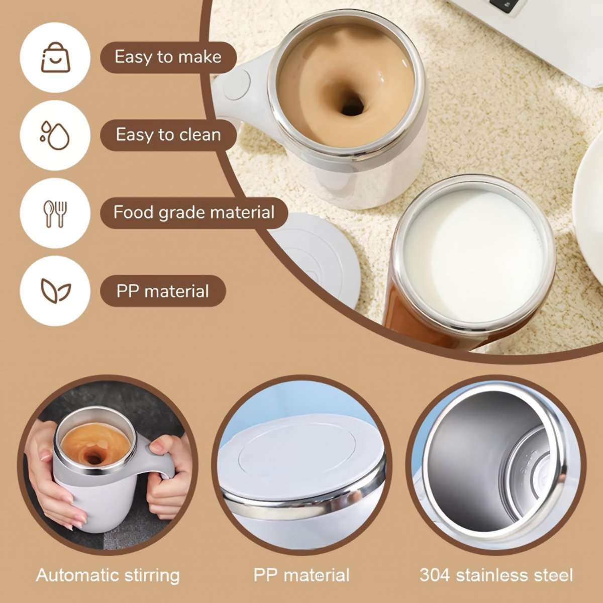 Taza de café Almalux® con agitación magnética automática, de acero inoxidable, portátil recargable para el hogar, oficina, escuela, viajes