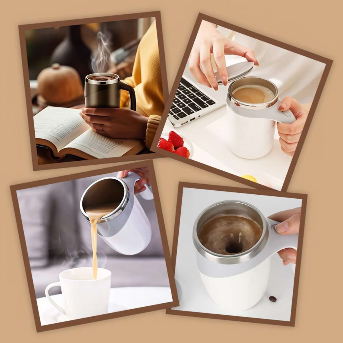 Taza de café Almalux® con agitación magnética automática, de acero inoxidable, portátil recargable para el hogar, oficina, escuela, viajes