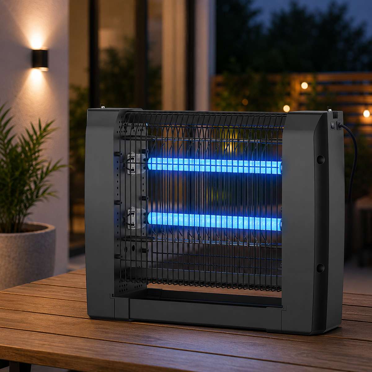 Lámpara UV Antimosquitos Almalux® con 2 Tubos LED, Descarga 2500V, Cadena para Colgar y Modelos de 30, 50 y 80 m²