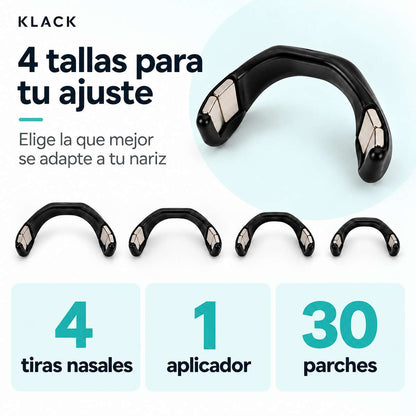 Tiras Nasales Magnéticas Almalux®, Dilatador Nasal Externo para Deporte y Descanso, 4 Tallas, 1 Aplicador y 30 Parches Adhesivos