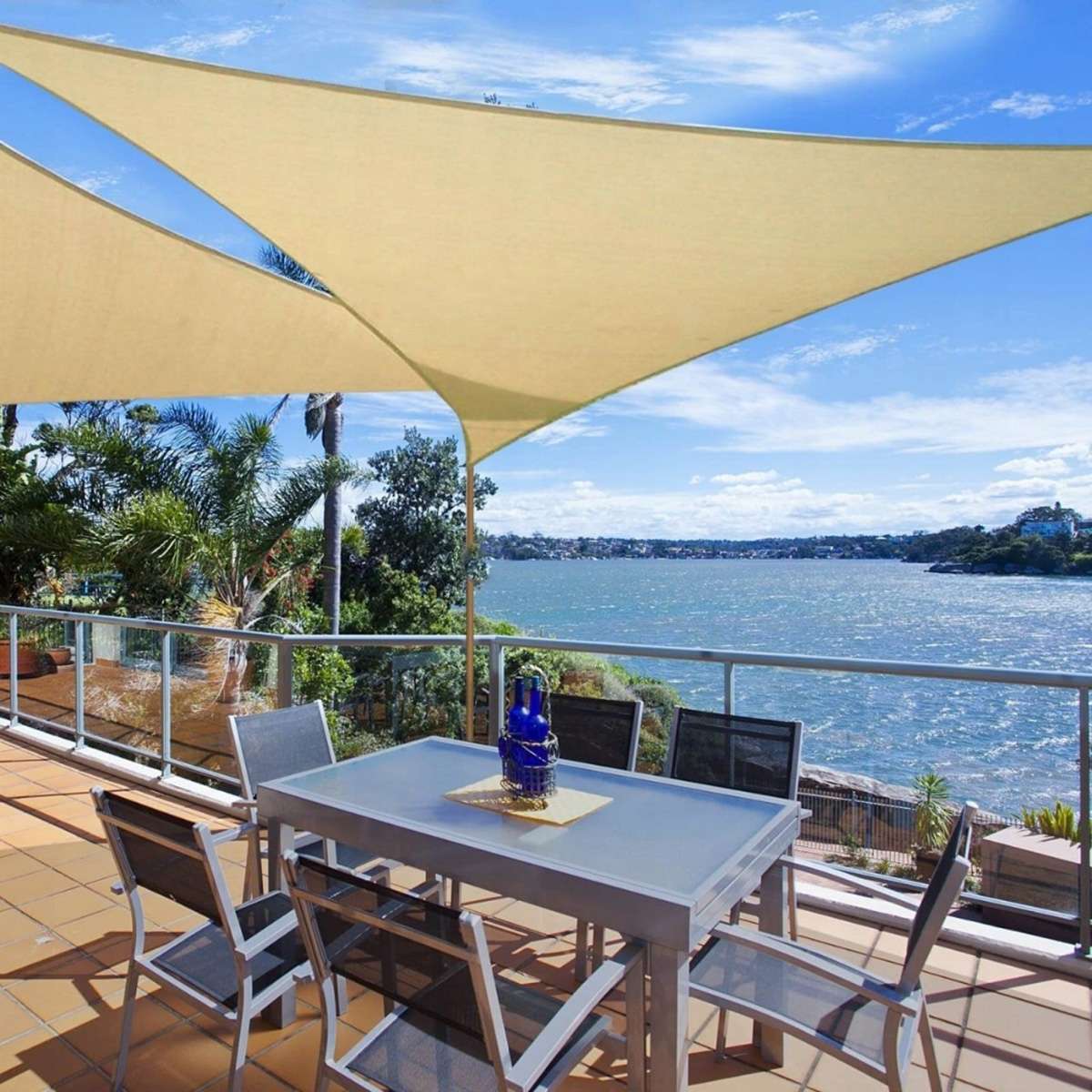 Toldo Vela Triangular Almalux® - Impermeable - Con Anillas integradas, cuerdas y Bolsa de almacenaje