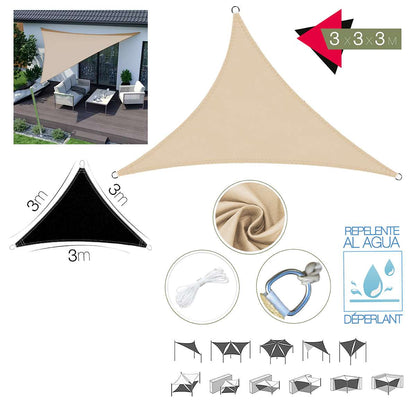 Toldo Vela Triangular Almalux® - Impermeable - Con Anillas integradas, cuerdas y Bolsa de almacenaje