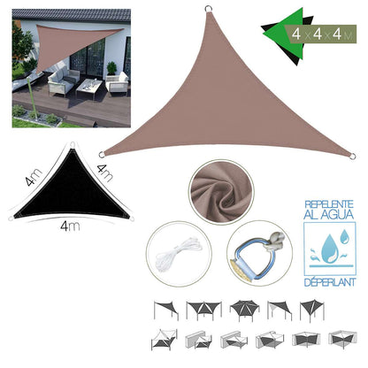 Toldo Vela Triangular Almalux® - Impermeable - Con Anillas integradas, cuerdas y Bolsa de almacenaje