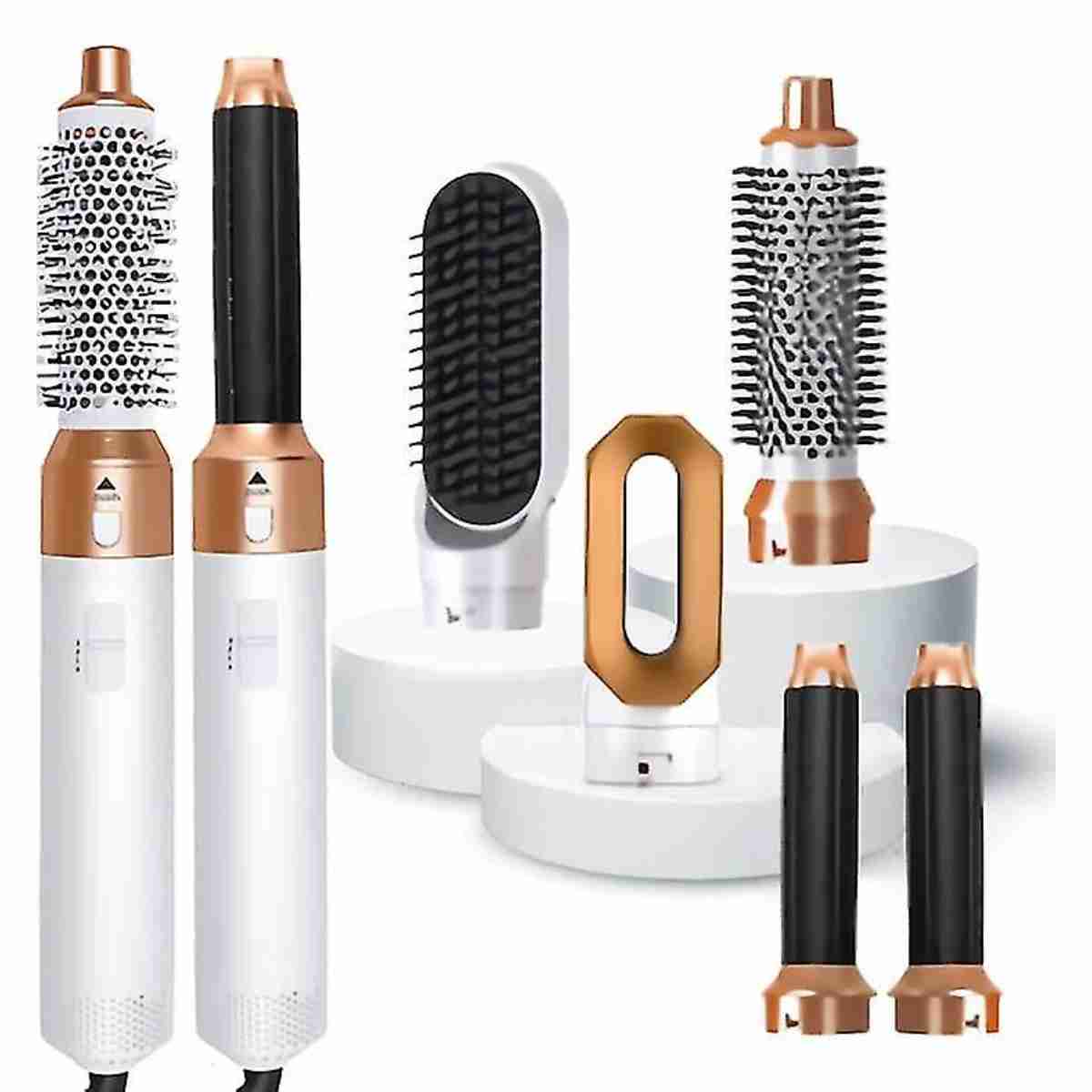 Secador de pelo Moldeador 5 en 1 Almalux® - Voluminizador Ondulacion Alisador Blanco/Dorado