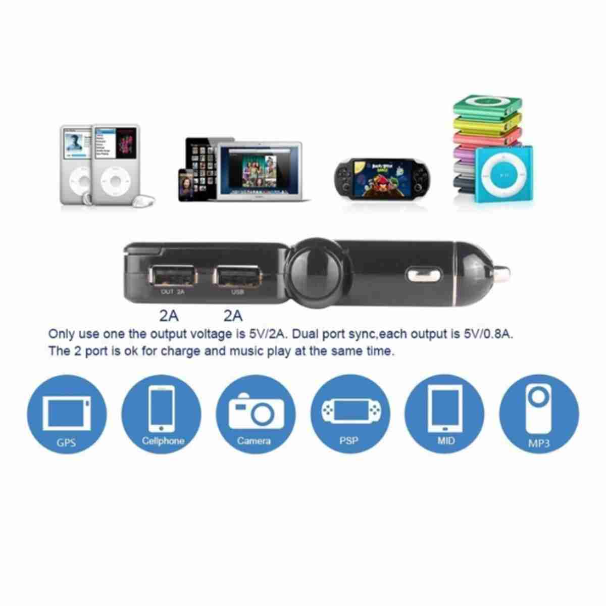 Transmisor FM Bluetooth Almalux® para coche -  cargador de vehículo -  Bluetooth -  manos libres -  reproductor MP3 -  pantalla LCD -  cargador USB