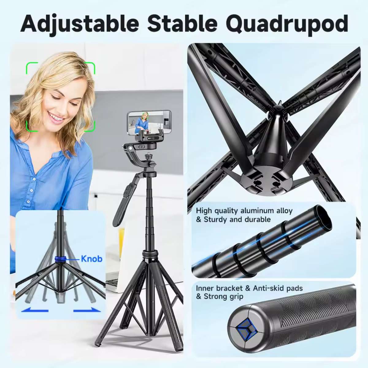 Trípode / Estabilizador de gimbal para smartphone Almalux® C16 AI con seguimiento automático de rostro, rotación de 360°, anti-vibración, trípode portátil y control remoto para vlog, YouTube, TikTok y transmisiones en vivo