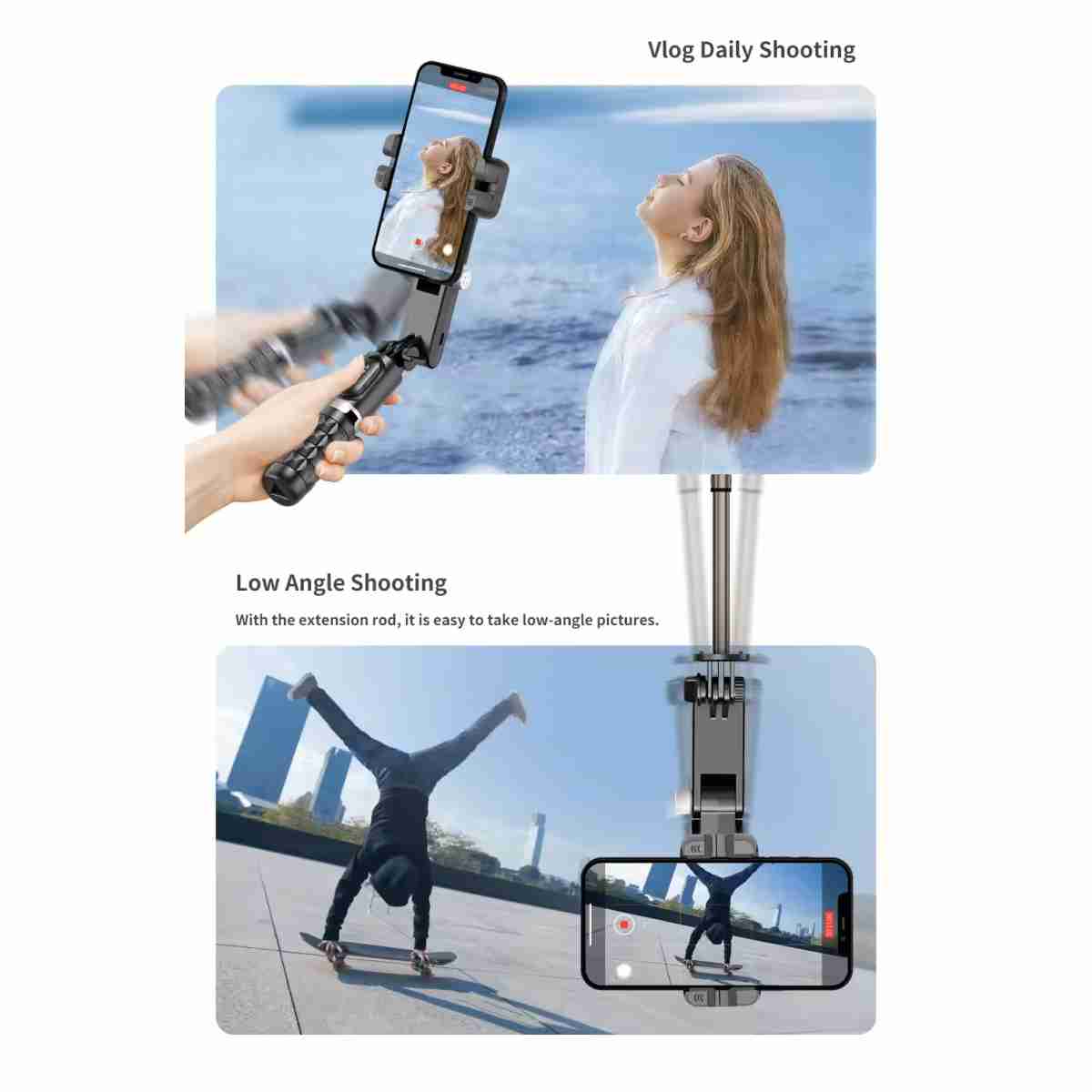 Estabilizador de cardán Almalux®Q18 -  palo Selfie con luz de relleno -  trípode con control remoto para teléfono móvil -  disparo envolvente de 360°