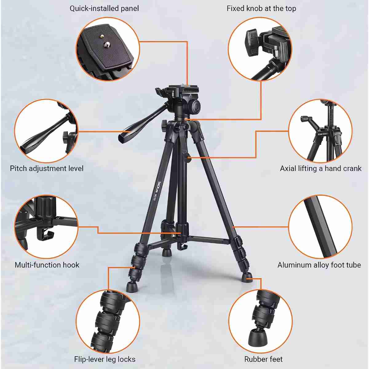 Trípode Almalux® para cámara ó teléfono móvil -  48/150cm 360° Portátil -  Fuerte estabilidad -  5Kg de carga máxima