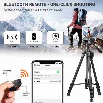 Trípode Almalux® para cámara ó teléfono móvil -  48/150cm 360° Portátil -  Fuerte estabilidad -  5Kg de carga máxima