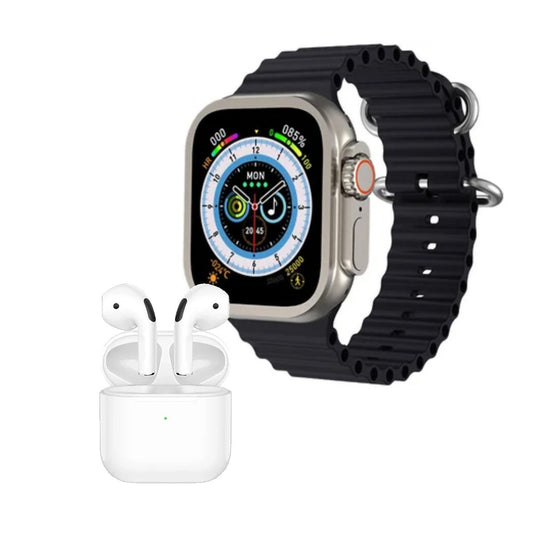 Smartwatch Reloj inteligente Almalux® Ultra con auriculares Pro5 Negro inalámbricos y 2 correas
