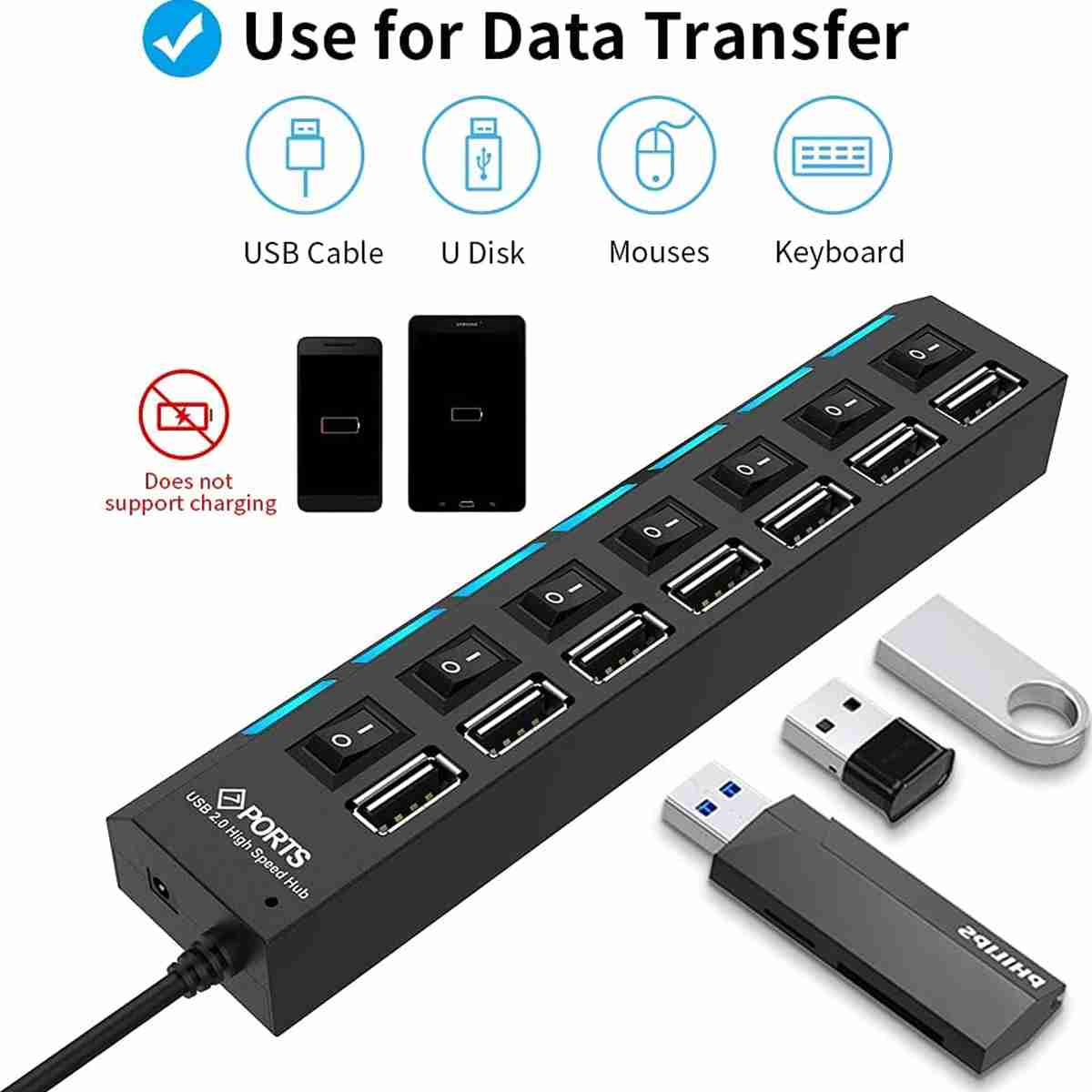 HUB Multipuerto USB 7 Puertos Adaptador Concentrador USB 2.0 Almalux®