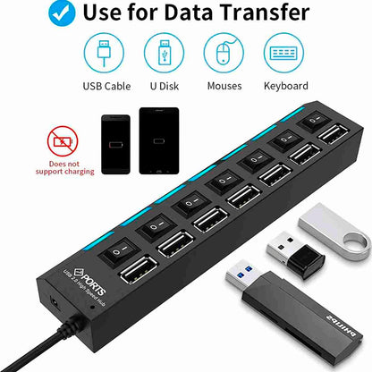 HUB Multipuerto USB 7 Puertos Adaptador Concentrador USB 2.0 Almalux®