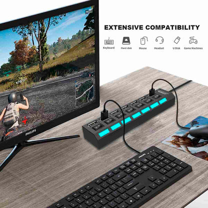 HUB Multipuerto USB 7 Puertos Adaptador Concentrador USB 2.0 Almalux®
