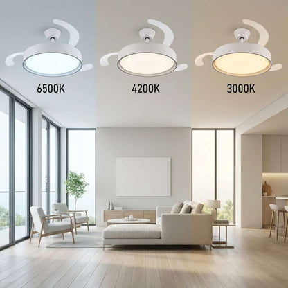 Ventilador de techo con 3 aspas retráctiles Almalux® OMFSD-2327, Mando a distáncia, Lud Led 70W, Motor DC 30W