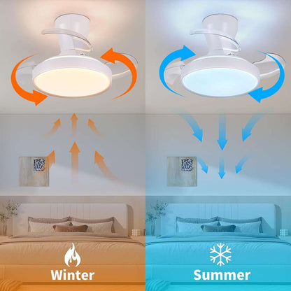 Ventilador de techo retráctil con luz silencioso, Motor DC 30W con control remoto Almalux® XS blanco ø55 cm,  invierno/verano color de luz regulable 1650 lm