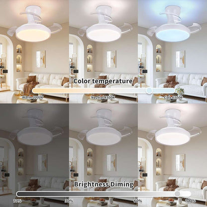 Ventilador de techo retráctil con luz silencioso, Motor DC 30W con control remoto Almalux® XS blanco ø55 cm,  invierno/verano color de luz regulable 1650 lm