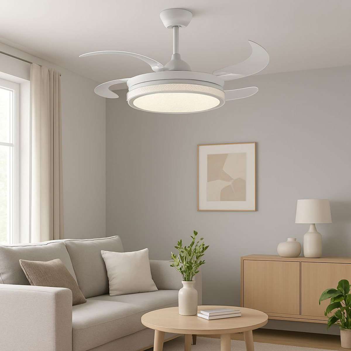 Ventilador de Techo Almalux® con Luz LED -  Aspas retráctiles de 106 cm -  Silencioso -  Función Frío-Calor