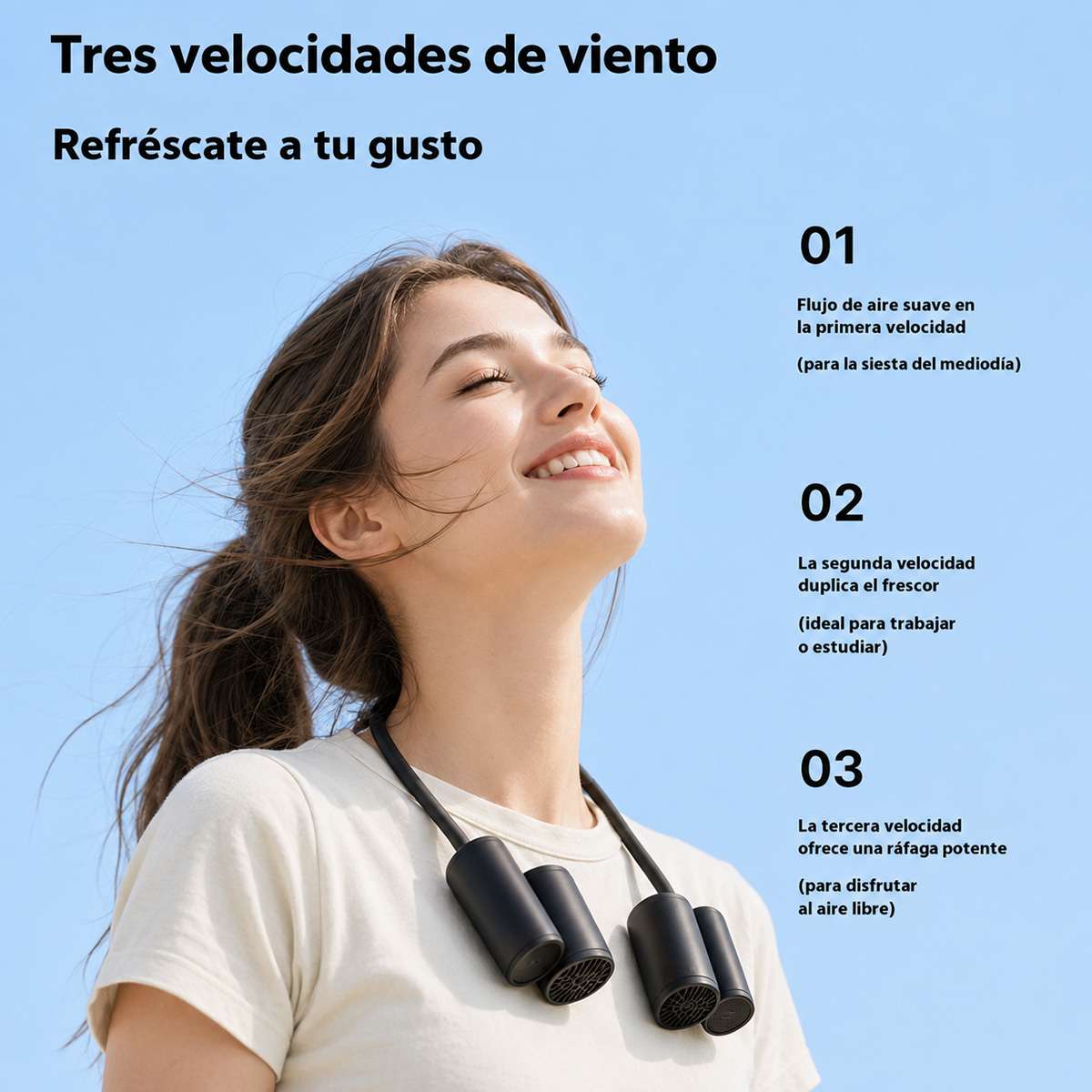 Ventilador de Cuello Almalux® Ultra Potente, Portátil Recargable USB, 3 Velocidades, Silencioso y Ajustable