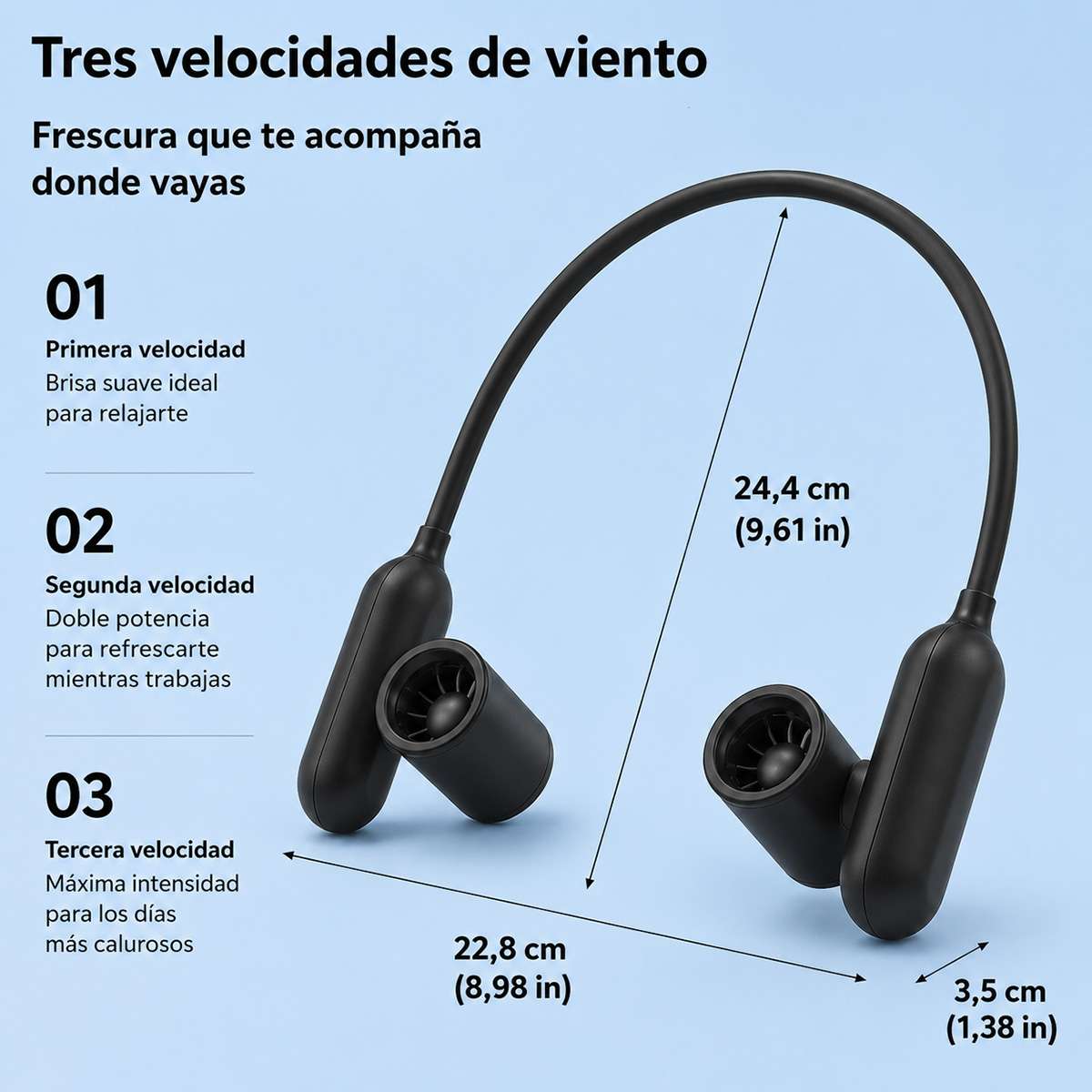 Ventilador de Cuello Almalux® Ultra Potente, Portátil Recargable USB, 3 Velocidades, Silencioso y Ajustable