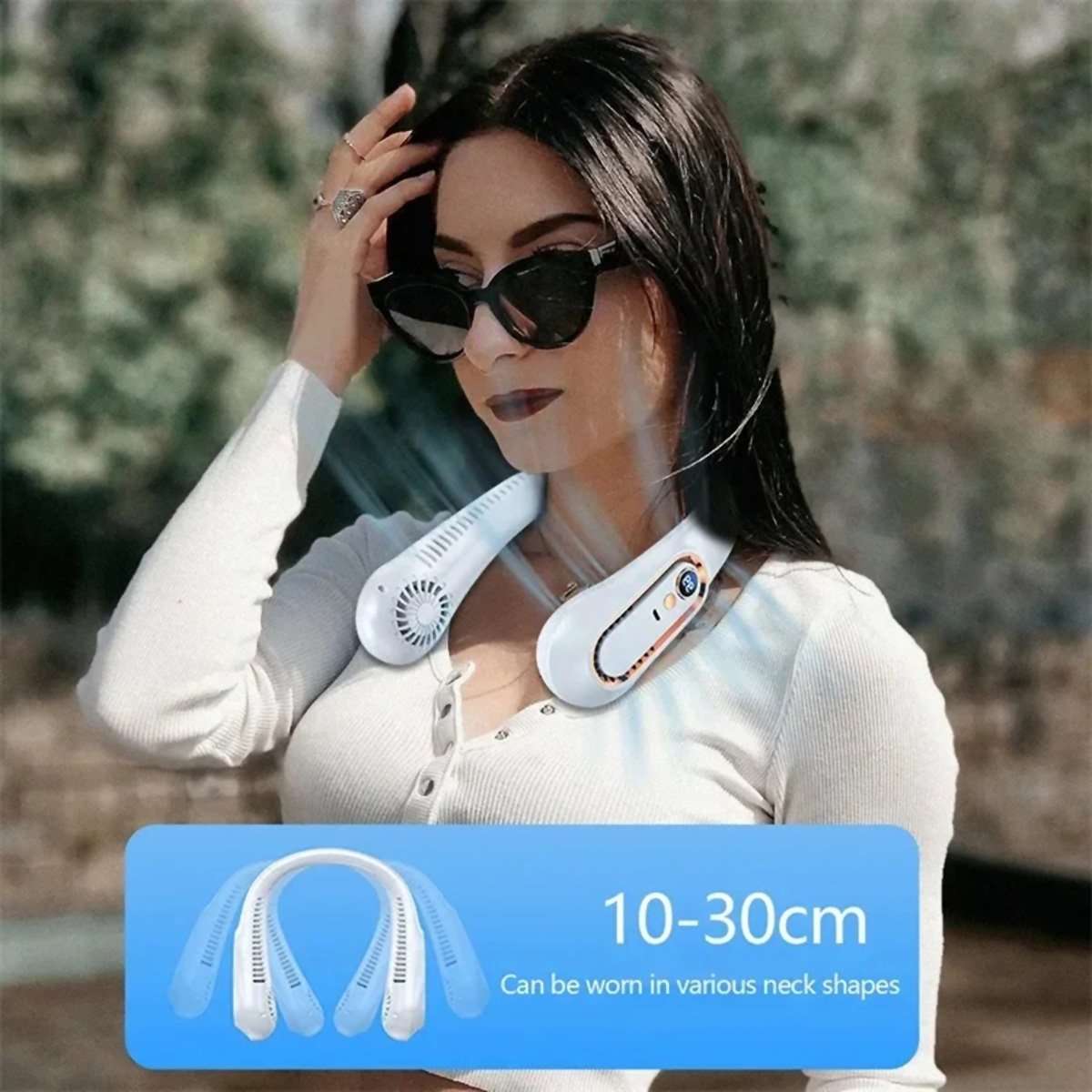 Ventilador de Cuello Almalux® con Pantalla Digital Inteligente – Portátil, Recargable USB, 5 Velocidades y 78 Salidas de Aire