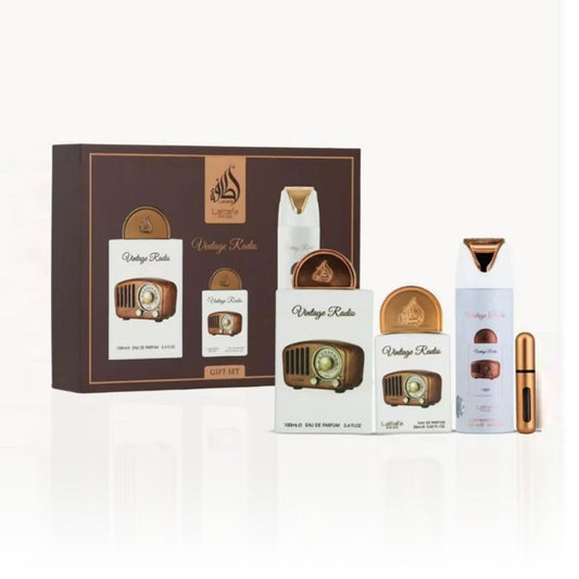 Perfume Vintage Radio de Lattafa Pride – Set de Regalo Unisex | Eau de Parfum Oriental Amaderado | 100 ml
