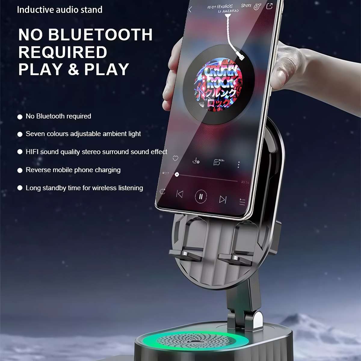 Altavoz Inalámbrico Almalux® por Inducción y Bluetooth con Luces LED, 5W, Recargable y Portátil