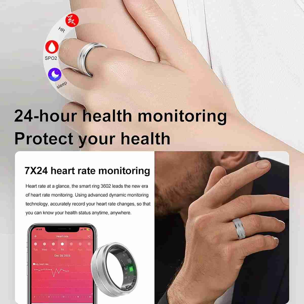 Anillo Inteligente Almalux® -  Fitness -  Monitor de Frecuencia Cardíaca -  Sueño -  Podómetro -  Calorías -  IP68