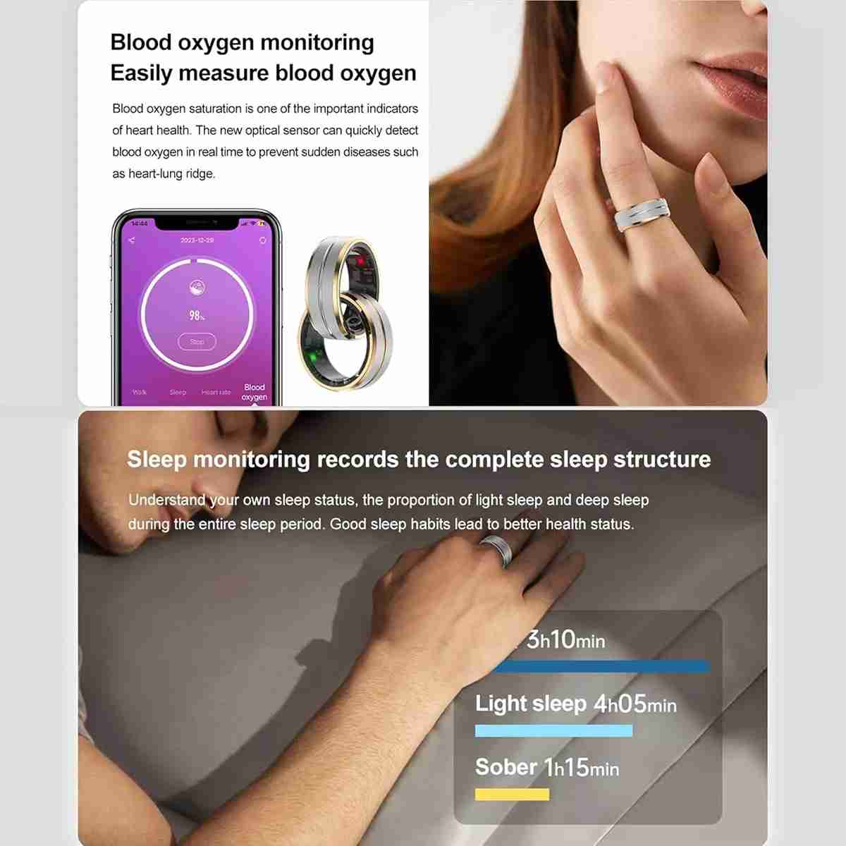 Anillo Inteligente Almalux® -  Fitness -  Monitor de Frecuencia Cardíaca -  Sueño -  Podómetro -  Calorías -  IP68